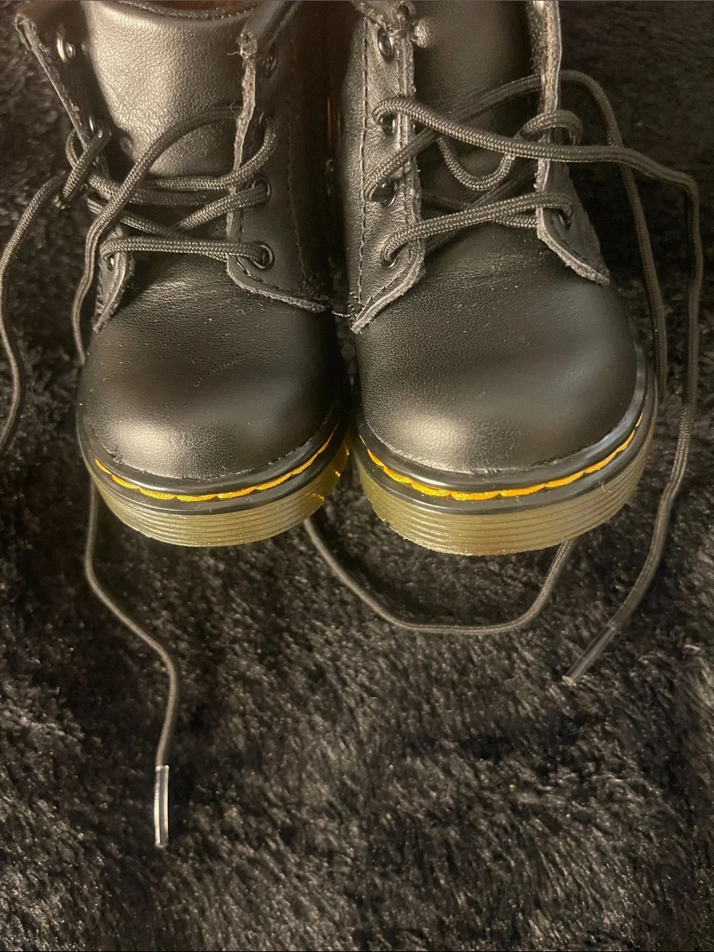 NWOT TODDLER Dr. Martens 1460 Black Lace-Up Boots with Yellow Trim NEVER WORN